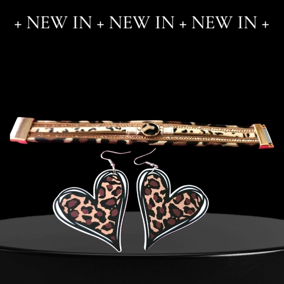 Leopard Print BUNDLE Bracelet W/Magnetic Closure & Leopard 🖤 Earrings 🐆 NWT - Picture 2 of 6